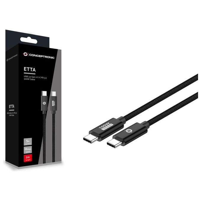 Conceptronic ETTA02B20 Cavo Usb Usb 3.2 Gen 2 (3.1 Gen 2) 2mt Usb C Nero