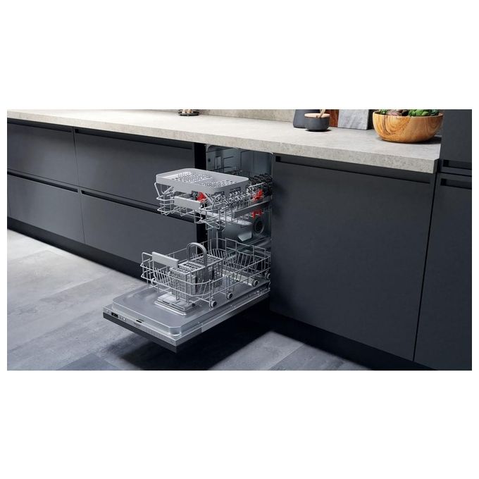 Hotpoint HSIC 3T127 C Lavastoviglie Slim da incasso a Scomparsa Totale 10 Coperti Classe Energetica E 9 programmi Terzo cesto Cesti Flexiload Dual Wash 44.8cm Argento