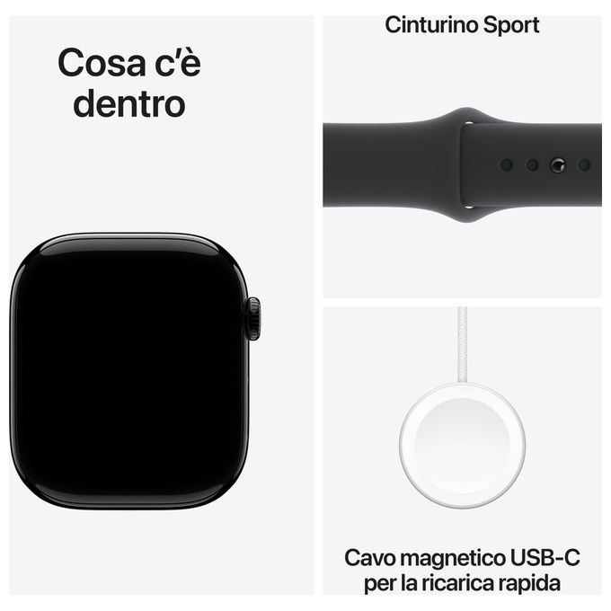 Apple Watch 10 46mm GPS Cassa in alluminio Jet Black con Cinturino Sport nero - S-M