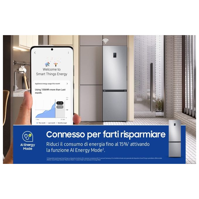 Samsung RB34C672DSA Frigorifero Combinato EcoFlex AI 344 Litri Classe D No Frost 185 cm All Around Cooling Silver Inox