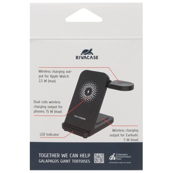 Rivacase VA4916 WH3 Caricatore Wireless 3 in 1 Ricarica 3 Dispositivi Contemporaneamente Certificato Qi 15W Nero