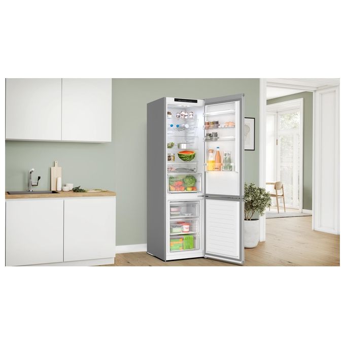 BOSCH Serie 4 KGN392LAF Frigorifero a libera installazione combinato 363 Litri Classe A Total No Frost Perfect Fit 203x60x66,5 cm Metal Look