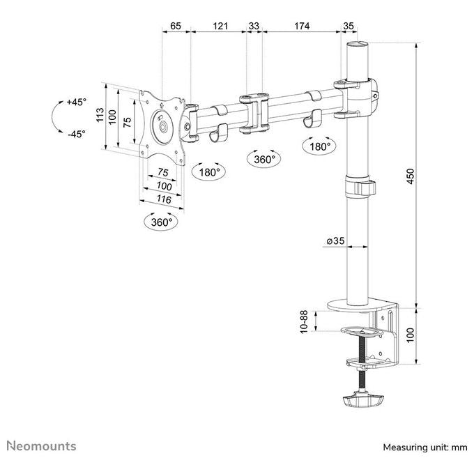 NewStar NeoMounts NM-D135BLACK Kit montaggio Nero Morsa per Monitor 10-30''