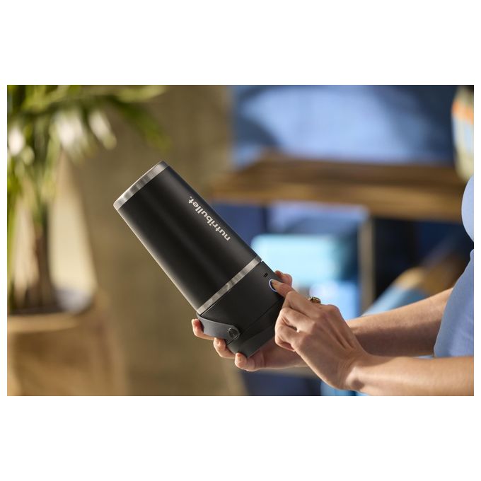 Nutribullet NBP016B Flip Frullatore Portatile con Tazza Isolante 590ml Inclusi Coperchio e Cannuccia Ricarica USB Inox Nero