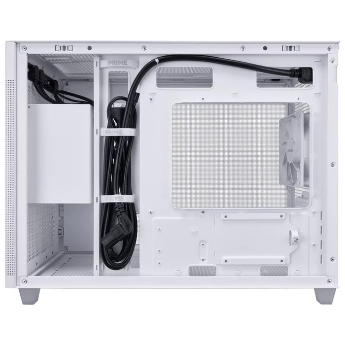 ASUS Prime AP201, case MicroATX, 33 litri, pannelli laterali tool-free e una mesh quasi filtrante, supporto per dissipatori da 360mm, schede grafiche lunghe fino a 338 mm e PSU ATX standard. Bianco