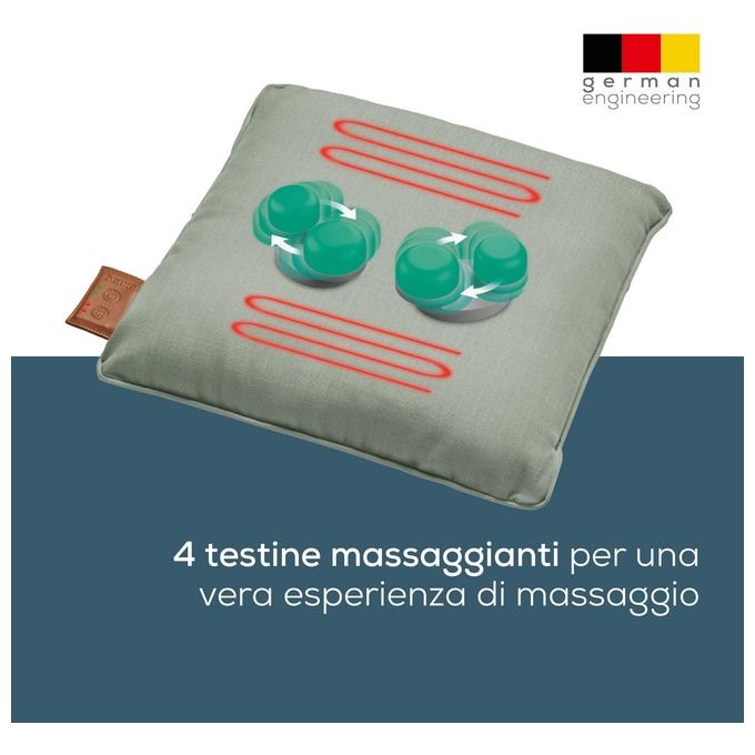 Beurer MG 139 – Cuscino massaggiante a batteria, massaggio Shiatsu con 4 testine rotanti, funzione calore 2 livelli, autonomia fino a 2 h, Rivestimento lavabile, Menta