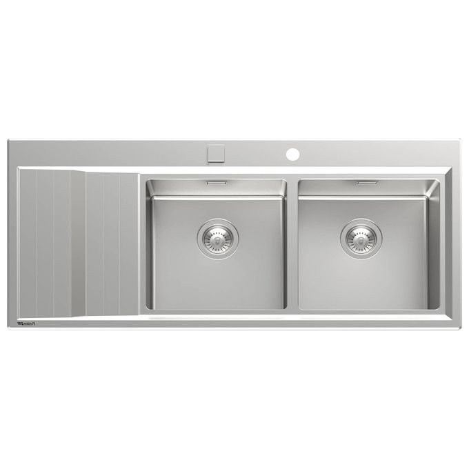 Foster 4503 051 Stripe Lavello Acciaio Inox Spazzolato da incasso Semifilo Gocciolatoio a Sinistra 2 Vasche 117,3x51,3cm