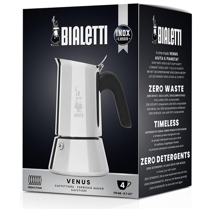 Bialetti New Venus Caffettiera in Acciaio Inox Adatta all'Induzione 4 Tazze Argento