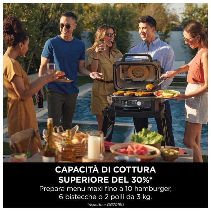Ninja OG901EU Woodfire Pro Connect XL Barbecue Elettrico Griglia Affumicatore Friggitrice ad Aria 7 in 1 Controllo con App Termometro Digitale Pellet Woodfire Resistente alle Intemperie Nero