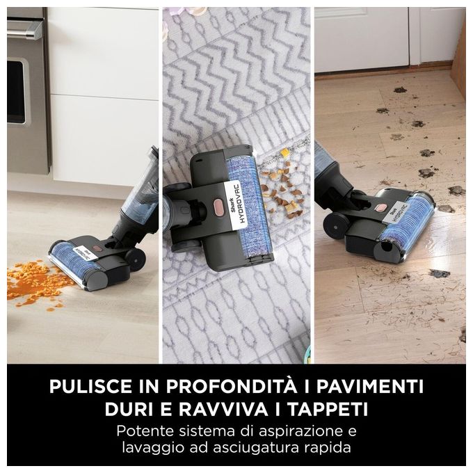 Shark WD210EU HydroVac Aspirapolvere e Lavapavimenti senza filo con Spazzola Antimicrobica e Liquido Multisuperficie Grigio