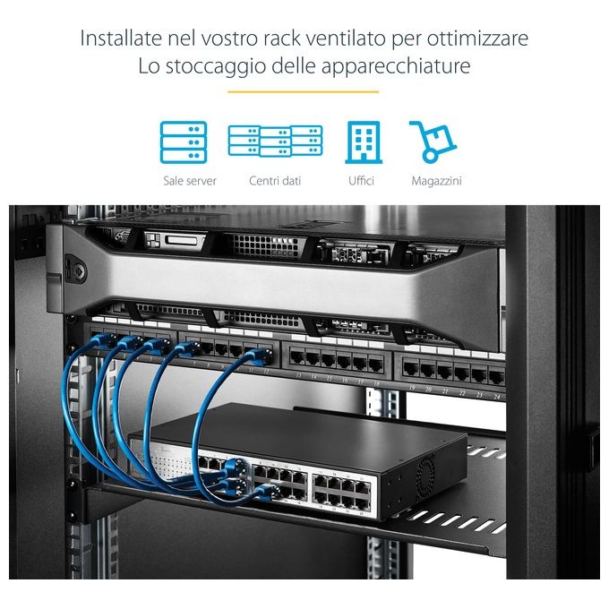 StarTech Scaffale cantilever per montaggio a rack universale con fessure 16 2U - Ripiano per armadio server rack fisso - 22 kg