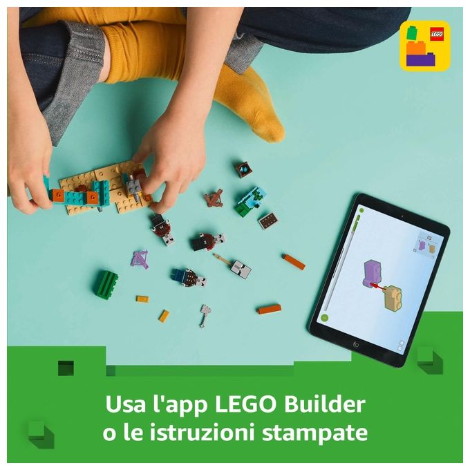 LEGO Minecraft Pattuglia nel Deserto della Bestia Gioco di Ruolo per Bambini e Bambine da 7 Anni in su con 4 Personaggi del Videogioco Funzione Spara Missili Armi Giocattolo e Tesoro 21267