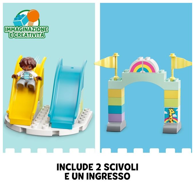 LEGO 10956 DUPLO Town Parco dei Divertimenti con Scivoli Giostra Ruota Panoramamica Treno e 7 Minifigure colore Multicolore