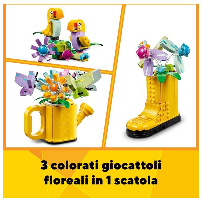 LEGO Creator 31149 3in1 Innaffiatoio con Fiori Finti Trasformabile in Stivale o in 2 Uccelli con Trespolo, Giochi per Bambini 8+