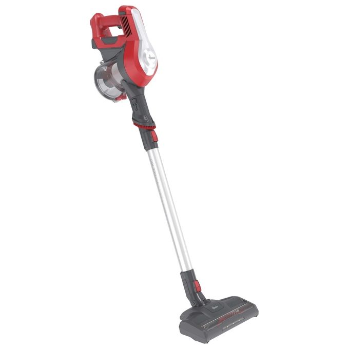 Hoover HF122RH 011 H-Free 100 – Scopa elettrica senza filo e senza sacco, capacita' 0,9 L, autonomia fino a 40 minuti, 2 velocita', sistema ciclonico, accessori inclusi, colore Argento-Rosso