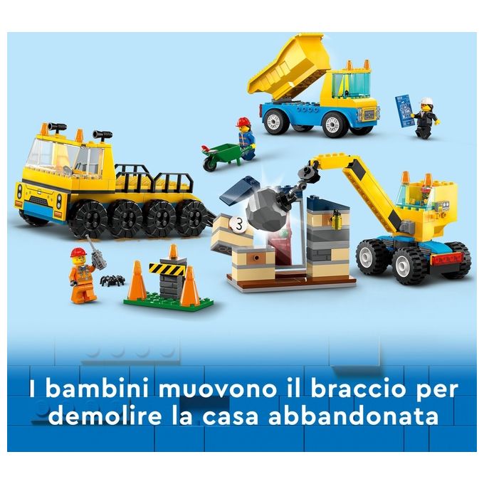 LEGO City 60391 Camion da Cantiere e Gru con Palla da Demolizione, Set con Veicoli Giocattolo, Giochi Educativi per Bambini 4+