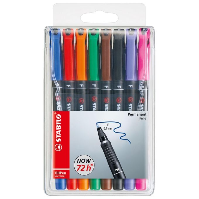 Marcatore - STABILO OHPen universal Permanente - Tratto Fine (0,7 mm) - Astuccio da 8 - Colori assortiti