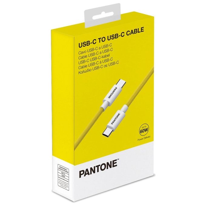 Celly, Cavo USB-C a USB-C con Connettore Reversibile per Ricarica Veloce, Lunghezza 1,5 m, Connettori in PVC e Rivestimento in Nylon Anti-piegamento, Carica e Trasferimento Dati Rapidi, Giallo