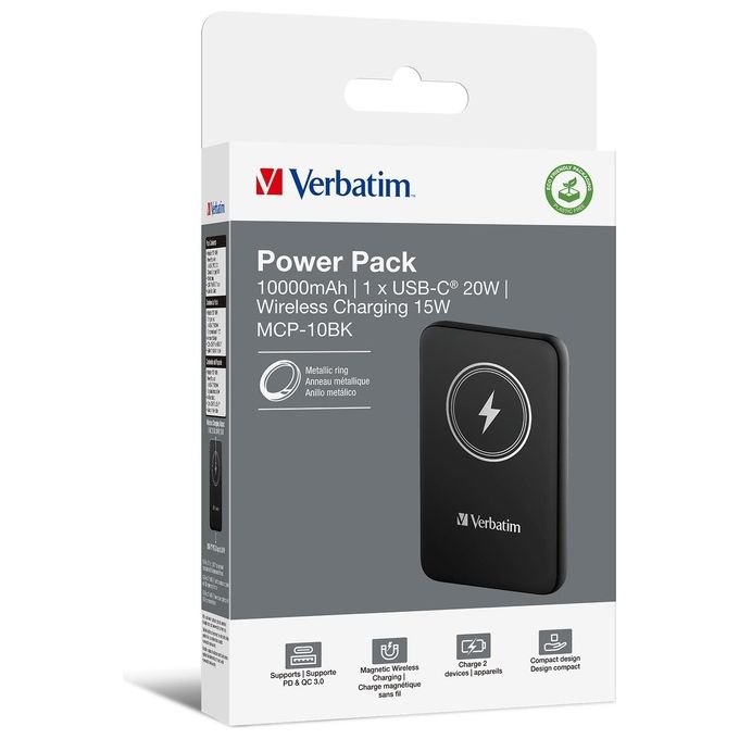 Verbatim Charge 'n' Go Polimeri di Litio 10000 Mah Carica Wireless Nero