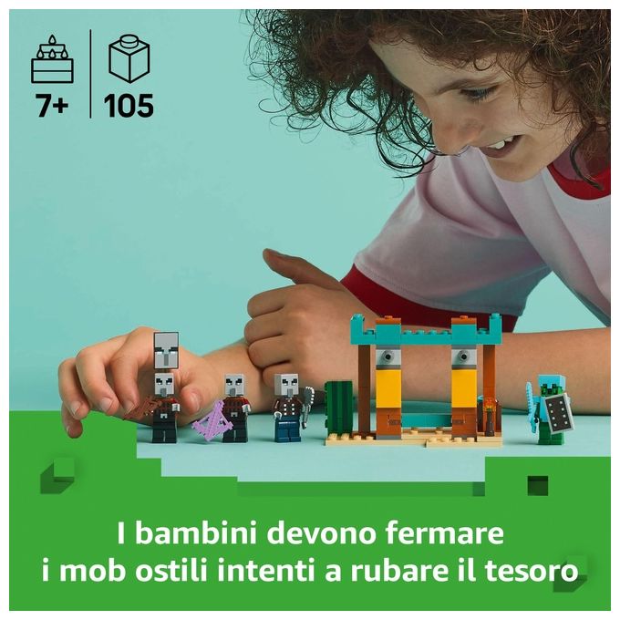 LEGO Minecraft Pattuglia nel Deserto della Bestia Gioco di Ruolo per Bambini e Bambine da 7 Anni in su con 4 Personaggi del Videogioco Funzione Spara Missili Armi Giocattolo e Tesoro 21267