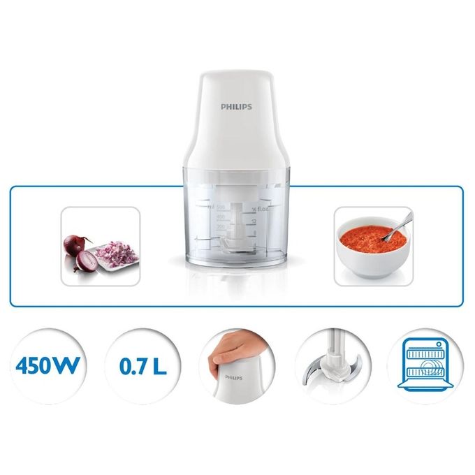 Philips HR1393-00 Daily Collection Tritatutto Easy Press 450 W 0,7Lt Trasparente-Bianco