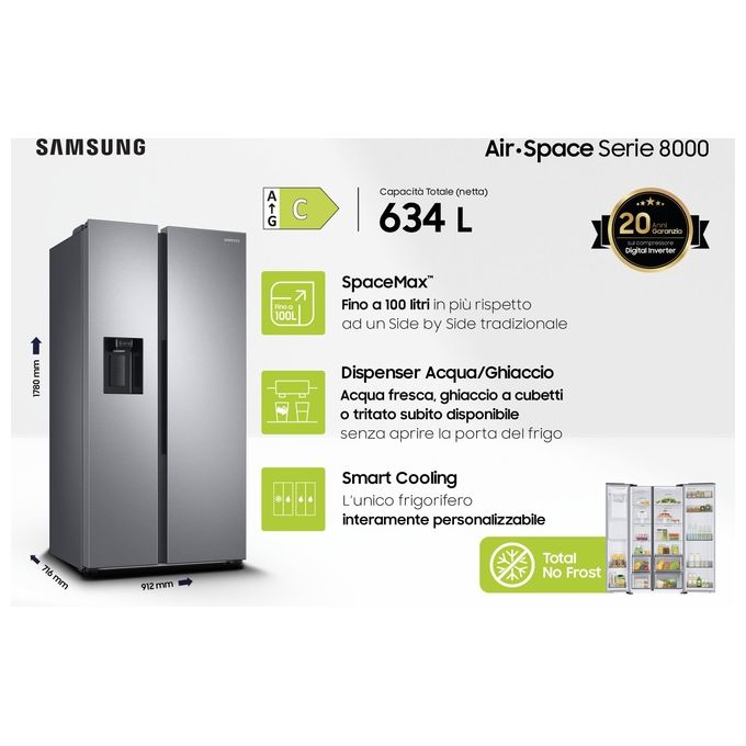 Samsung RS68A884CSL Frigorifero Side-by-Side Libera Installazione 635 Litri Classe Energetica C Argento
