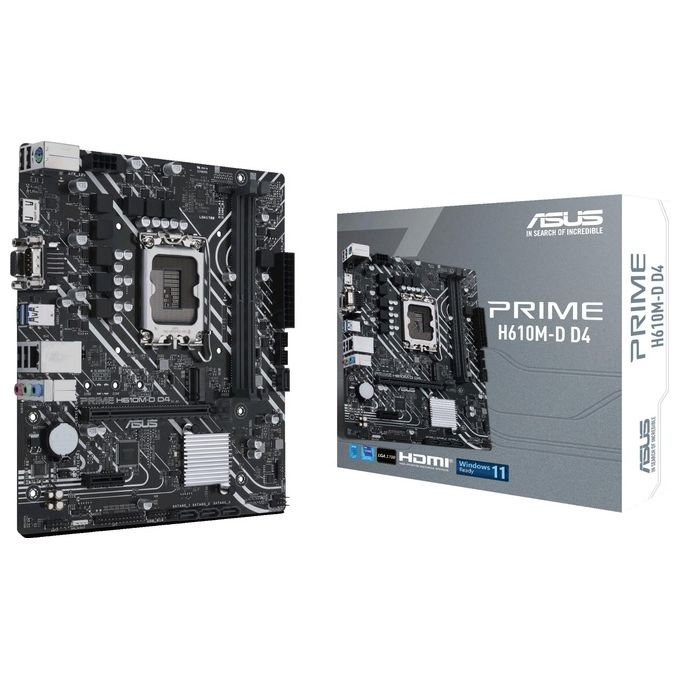 ASUS PRIME H610M-D D4 Scheda Madre mATX, Intel H610, LGA1700, DDR4, PCI 4.0, Realtek 1Gb Ethernet, Realtek 7.1 Surround, 1xM.2, 4xSATA 6GB-s, USB 3.2 Gen 1, Armoury Crate, Nero