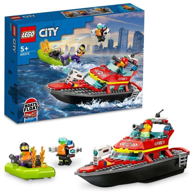 LEGO City Fire 60373 Barca di Soccorso Antincendio dei Vigili del Fuoco, Nave Giocattolo, Gommone e Minifigure, Idee Regalo