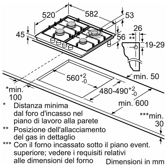 Bosch PGH6B5B60 Serie 4 Piano Cottura a Gas 4 Zone Griglie in Ghisa 60 cm Acciaio Inox