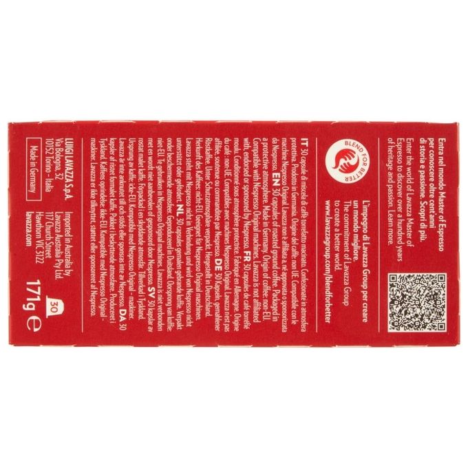 Lavazza LVRS30CAP Qualita' Rossa Capsule Caffe' Compatibili Nespresso Original 30 Capsule Intensita' 10 171 Kg