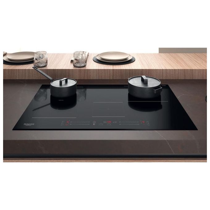 Hotpoint HS 3377C BF Piano Cottura ad Induzione 4 Zone Adattatore di Potenza Zona Flexi Duo 18 Livelli di Potenza Blocco Comandi 70 cm Nero