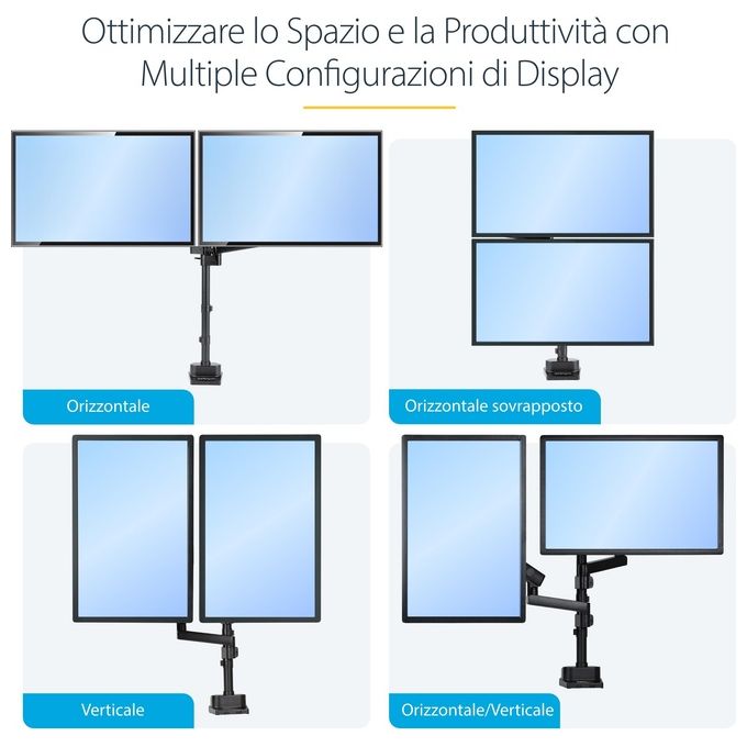 StarTech.com Supporto Doppio Monitor per Scrivania Braccio per 2 Monitor VESA fino a 32'' 8Kg