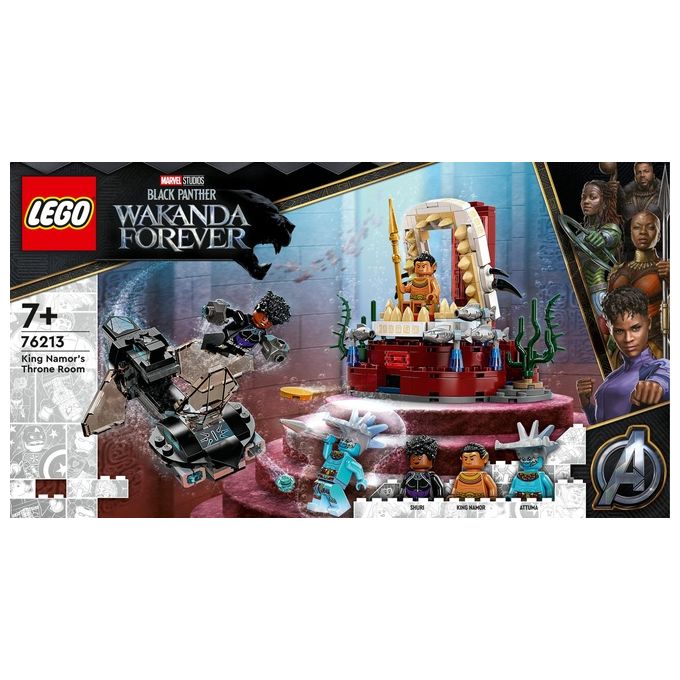 Lego 76213 Marvel La stanza del trono di Re Namor Set da costruzione Black Panther Wakanda Forever 3 Minifigure Shuri Attuma Re Namor