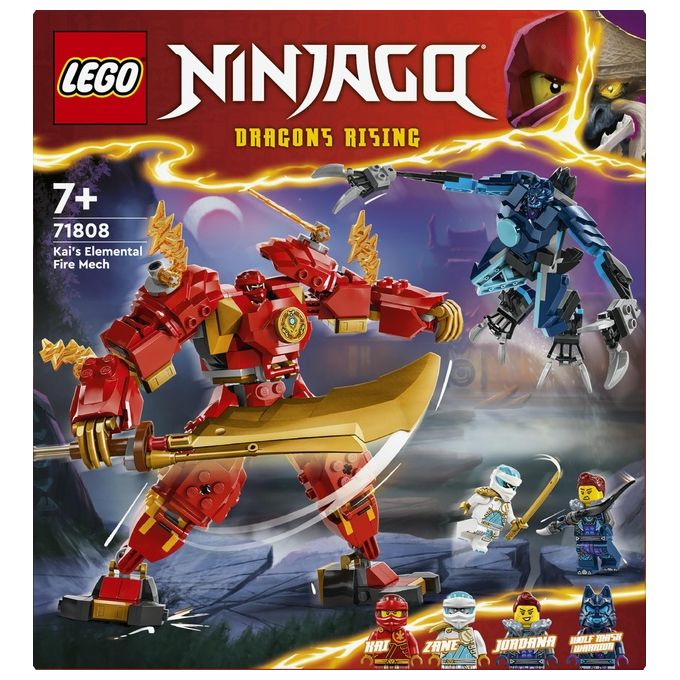 LEGO NINJAGO 71808 Mech Elemento Fuoco di Kai, Giochi per Bambini di 7+ Anni con 2 Action Figure da Costruire e 4 Minifigure