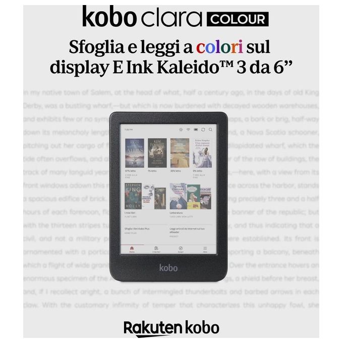 [ComeNuovo] Kobo Clara Colour eReader Display E Ink Kaleido3 da 6'' Antiriflesso Modalita' scura 16Gb Multiformato impermeabile Nero