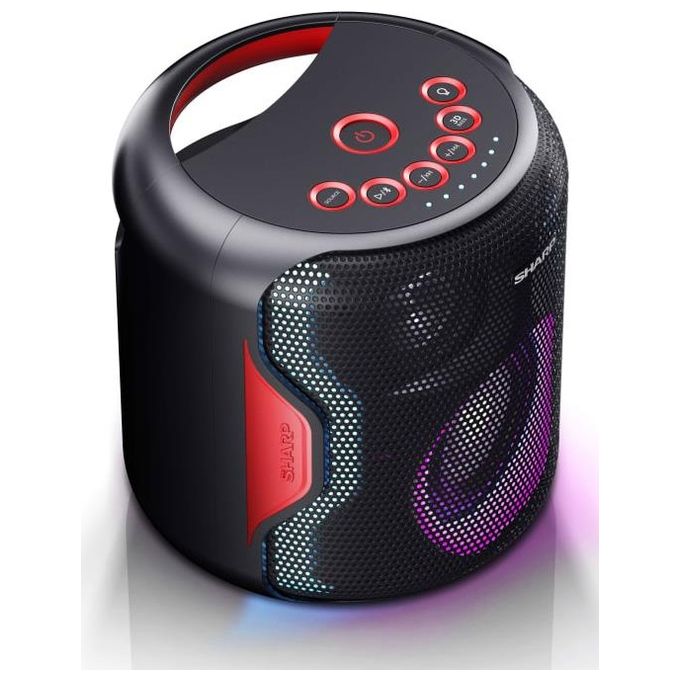 Sharp PS-921(BK) Altoparlante per Feste Bluetooth Compatto e Portatile con Luci da Discoteca Audio 2.1 e 3D Duo per Accoppiare un Secondo PS-921 in Stereo TWS Resistente agli Schizzi IPX5