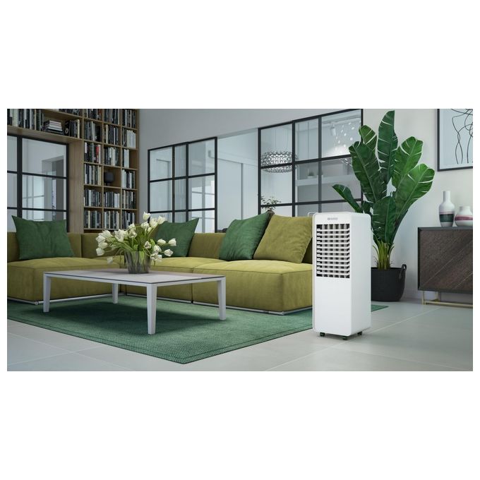 Olimpia Splendid Peler 10 Wi-Fi - Ventilatore a torre, altezza 77 cm, 3 velocita', raffrescatore evaporativo con serbatoio da 10 L, Wi-Fi, timer 2-4-8 h, 60 W, 55 dB, Bianco