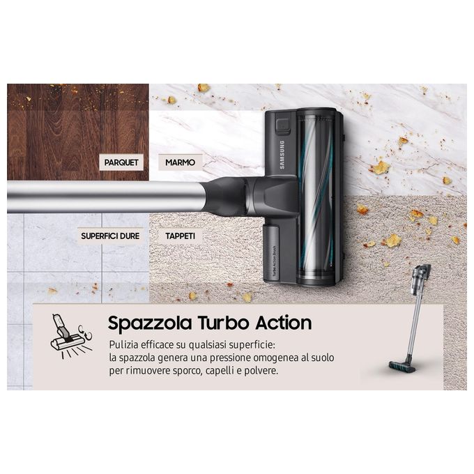 Samsung VS20B75ACR5-WA Scopa Elettrica senza Filo Aspirapolvere senza Sacco Ciclonica Potenza 200 Watt colore Argento