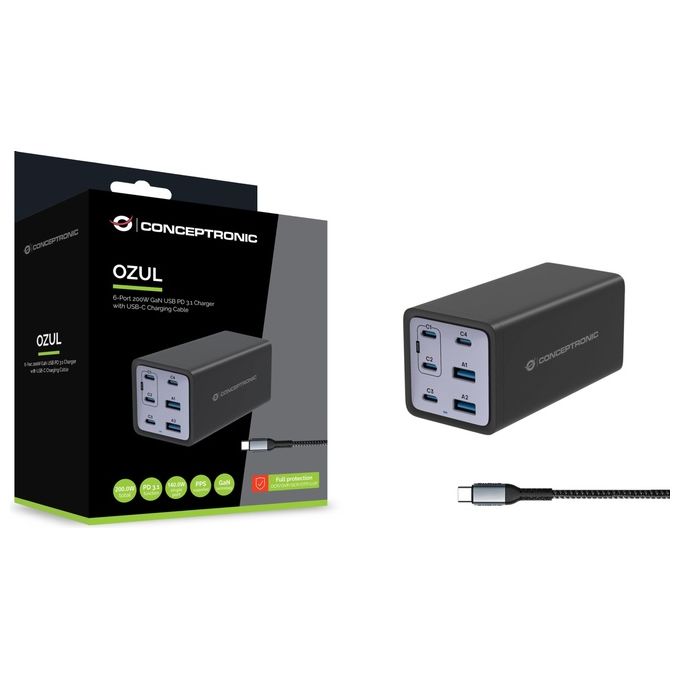 Conceptronic OZUL06BE 6-Port 200W Gan Usb Pd Charger