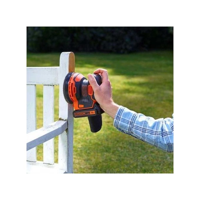 Black+Decker Levigatrice Rotorbitale Palmare con Batteria Litio 18v 1,5 ah con Sacchetto Raccoglipolvere