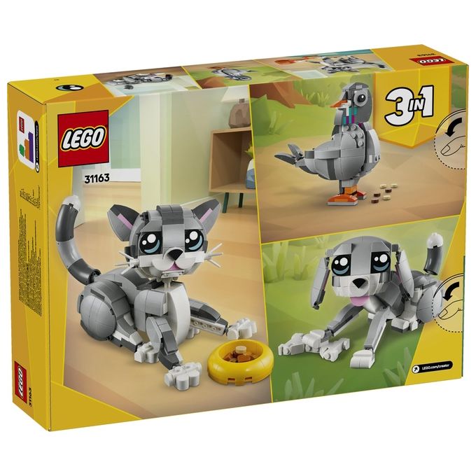 LEGO Creator 3 in 1 Gatto Giocoso Giocattolo - Si Trasforma in Piccione o in Cane - Animali da Costruire per Bambine Bambini Ragazze e Ragazzi da 8 Anni - Idea Regalo di Compleanno Creativa - 31163