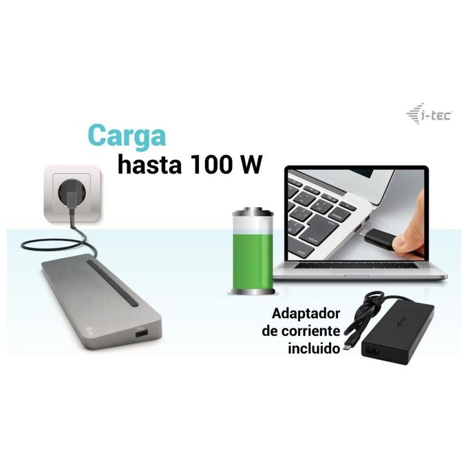 I-Tec Usb-c Metal Ergonomic 3x 4k Display Docking Station With Power Delivery 100W  Universal Charger 100W