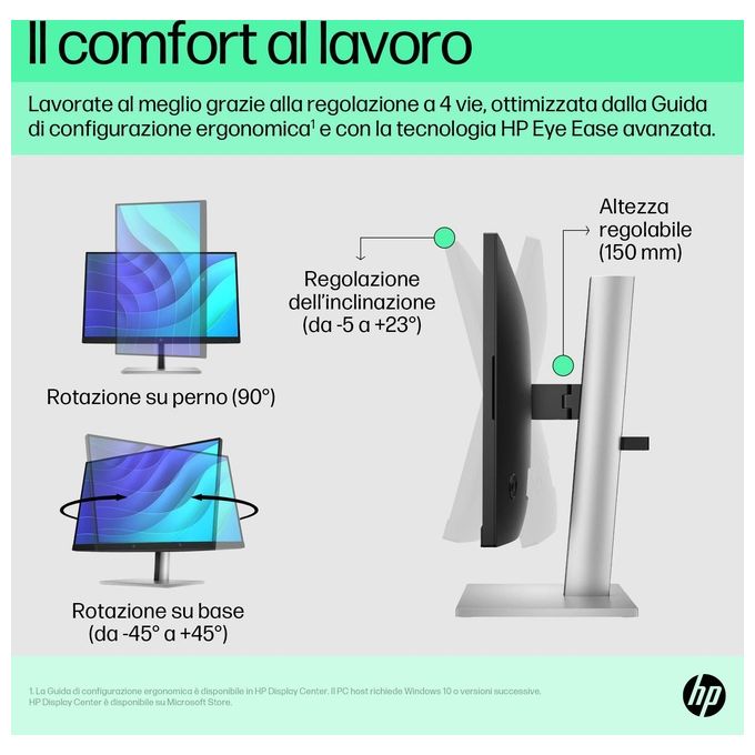 HP E-Series E22 G5 Monitor PC 21.5'' 1920x1080 Pixel Full HD LED Nero-Argento