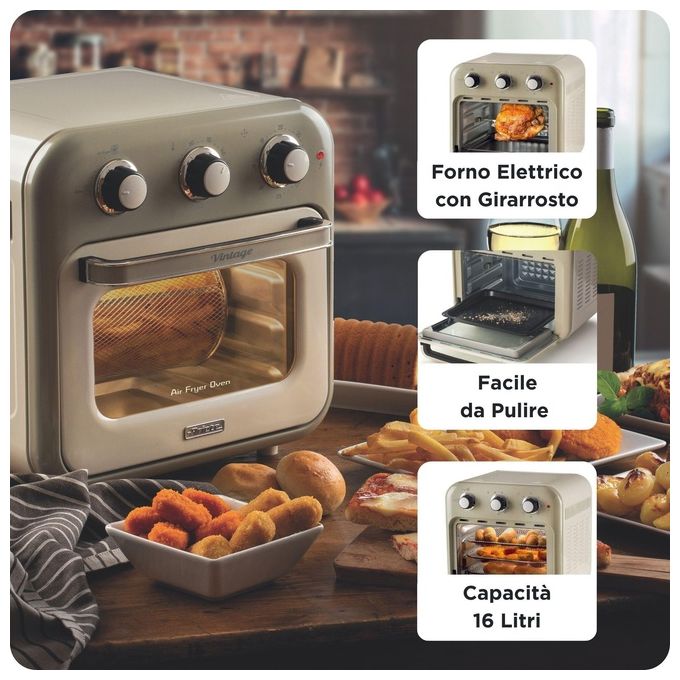 Ariete 4632-03 Friggitrice ad Aria Capacita' 16 Litri Potenza 1400 Watt con Funzione Rotisserie colore Beige