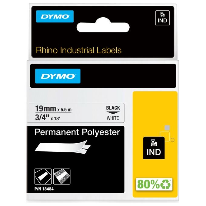 Dymo Etichetta Rhino Poliestere 19mm Bianco nero