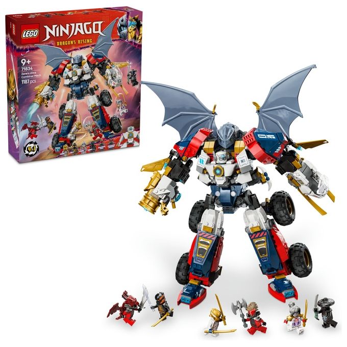 LEGO 71834 NINJAGO Mech Ultra Combinatore di Zane Set da Costruzione 4 in 1 con 6 Minifigure e 1187 Pezzi colore Multicolore