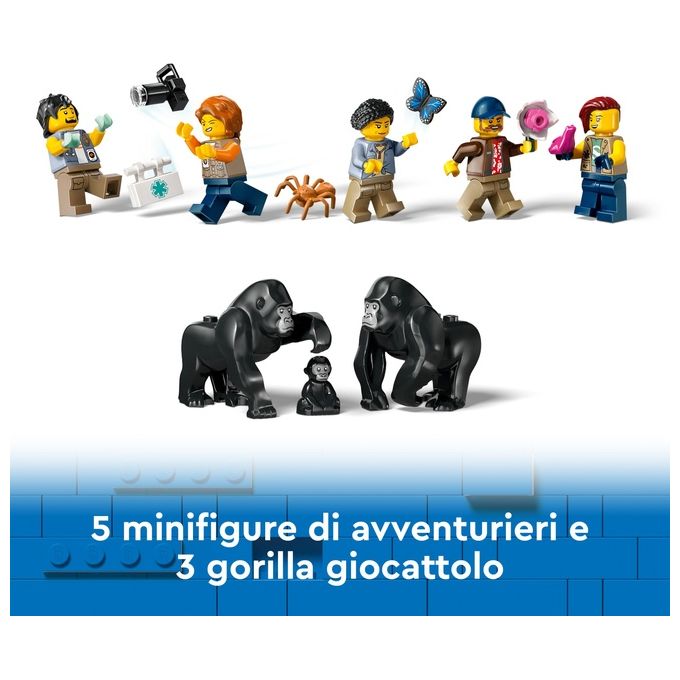 LEGO City Elicottero dell'Esploratore nella Giungla Modellino di Veicolo Giocattolo da Costruire con Doppi Rotori Giochi per Bambini da 8 Anni con Campo Base 3 Animali Gorilla e 5 Minifigure 60437