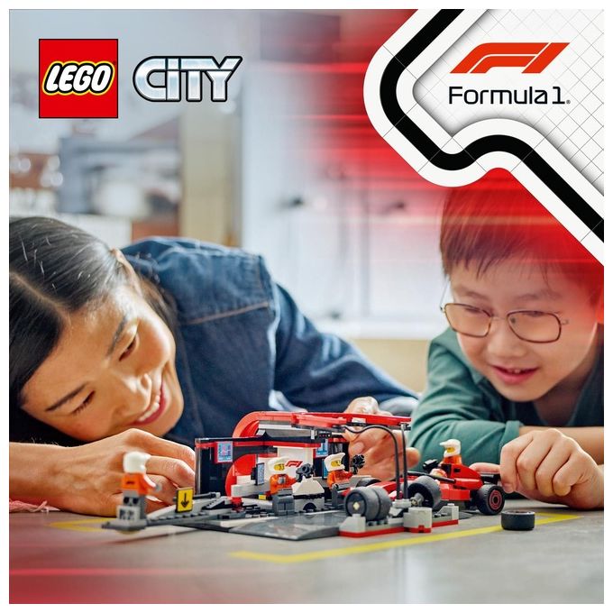 Lego 60443 City Formula 1 Set da Costruzione Pit Stop e Meccanici con Monoposto Ferrari F1 322 Pezzi 5 Minifigure eta' 6+