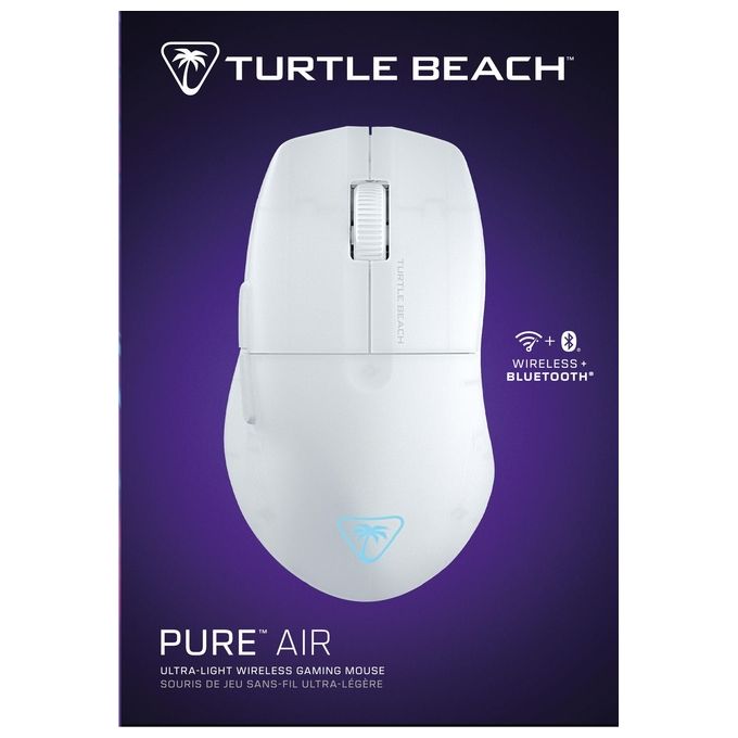 Turtle Beach Pure Air - Mouse da gioco RGB wireless ergonomico e ultraleggero con sensore ottico a 26K DPI dotato di batteria da 125 ore illuminazione RGB - Bianco