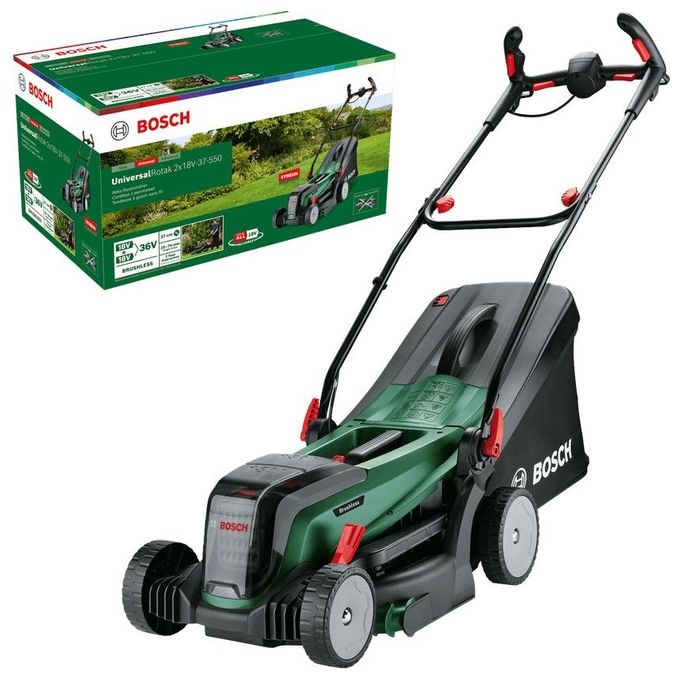 Bosch Tosaerba UniversalRotak 18V-37-550 Tagliaerba a Batteria Versatile e Potente per Giardini Residenziali e Aree Verdi di Medie Dimensioni